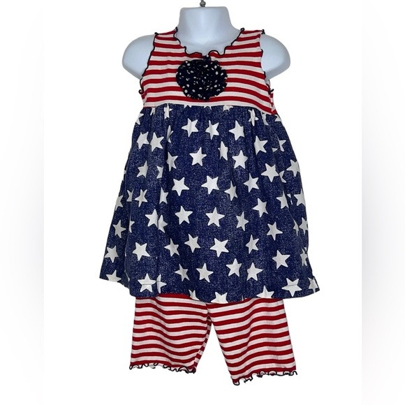 Silly Milly girls patriotic shirt set sz 5 red white blue Stars and Stripes - Picture 1 of 3